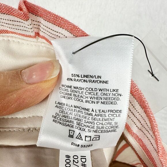 Express Linen Blend High Rise Ankle Pants Size 8 Short NWT Stripe Tie Waist - Picture 7 of 8